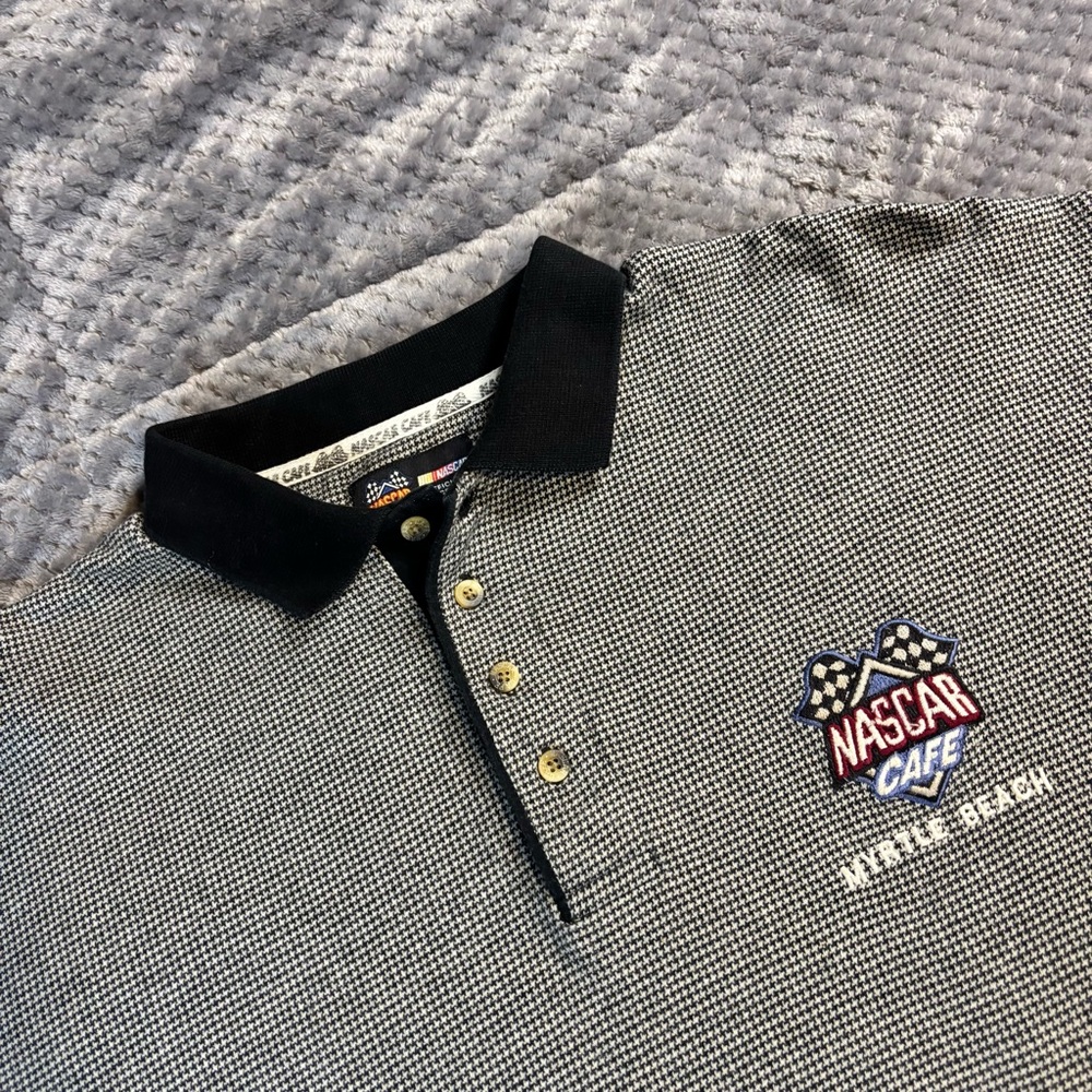 NASCAR Cafe Myrtle Beach Polo‎ Shirt Mens XL Houndstooth Black White Racewear